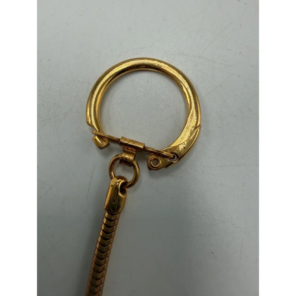 Vintage Gold Tone Green Stone Keychain Snake Chain Jade Style Bag Charm 4 Inch